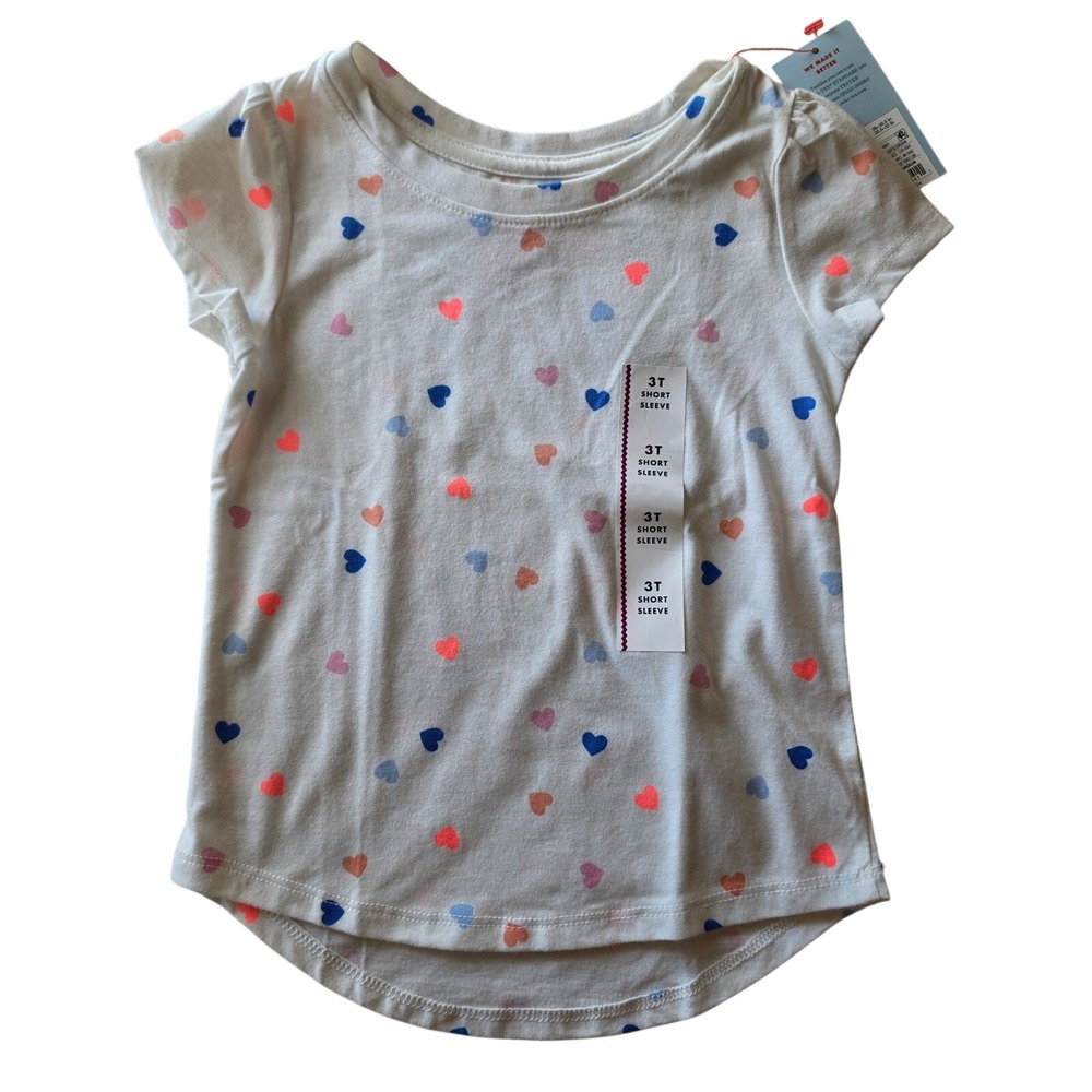 Cat & Jack Toddler Girls White Heart Print Short Sleeve T-Shirt Size 3T NWT